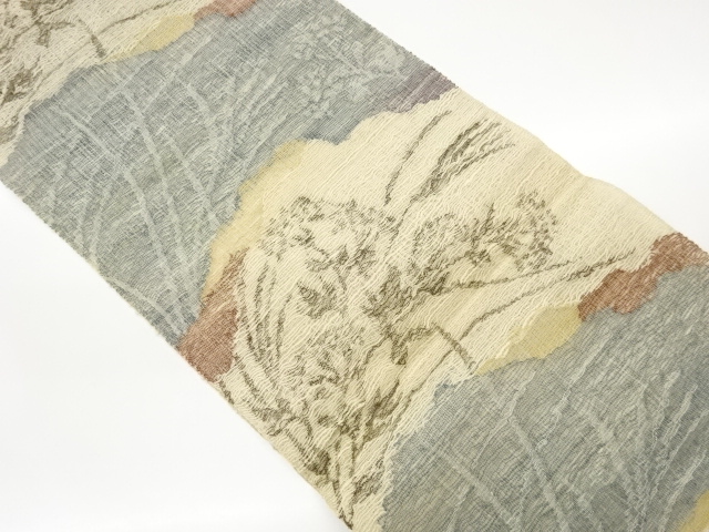 すくい織抽象草花模様織出し夏用名古屋帯